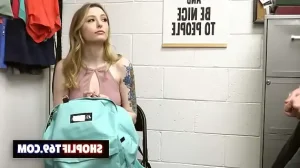 blonde teen ailee anne fucked by the female security guard brooklyn gray and her collegue for stealing a dildo 1733490511