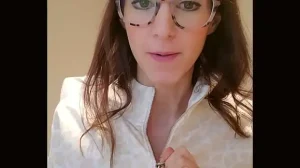 Hotwife in glasses, MILF Malinda, using a vibrator at work